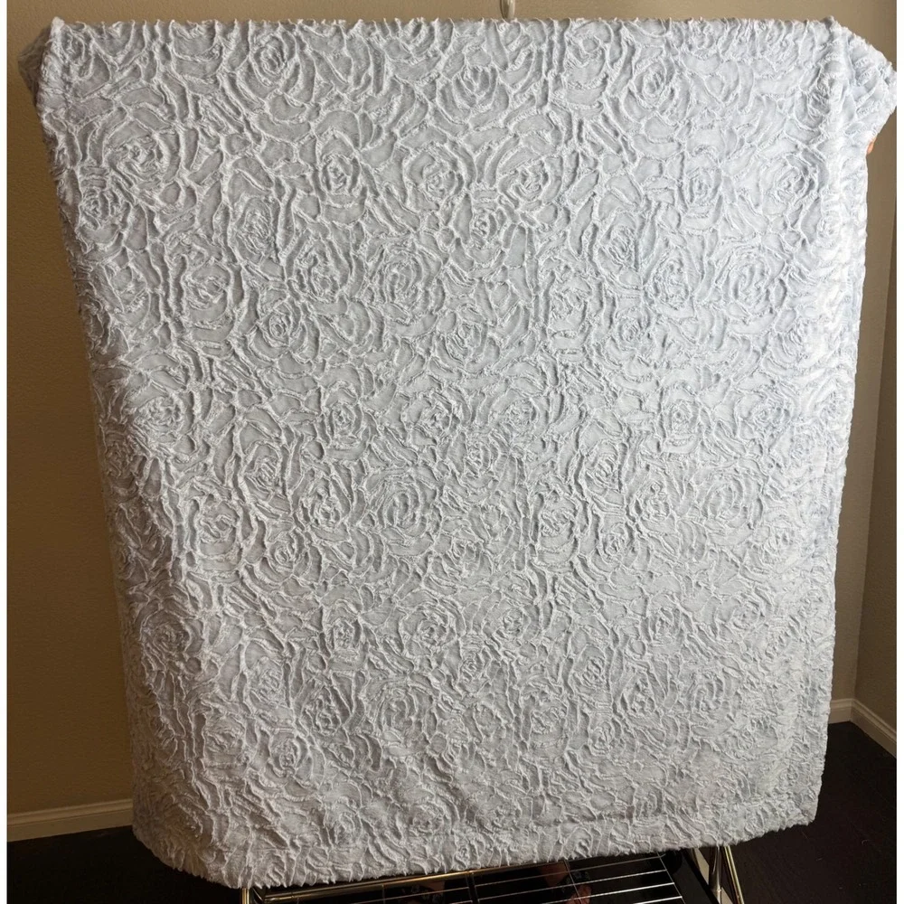 Minky Mamas 58x51 Throw Blanket Light Blue Reversible Rose Wave Plush Heavy